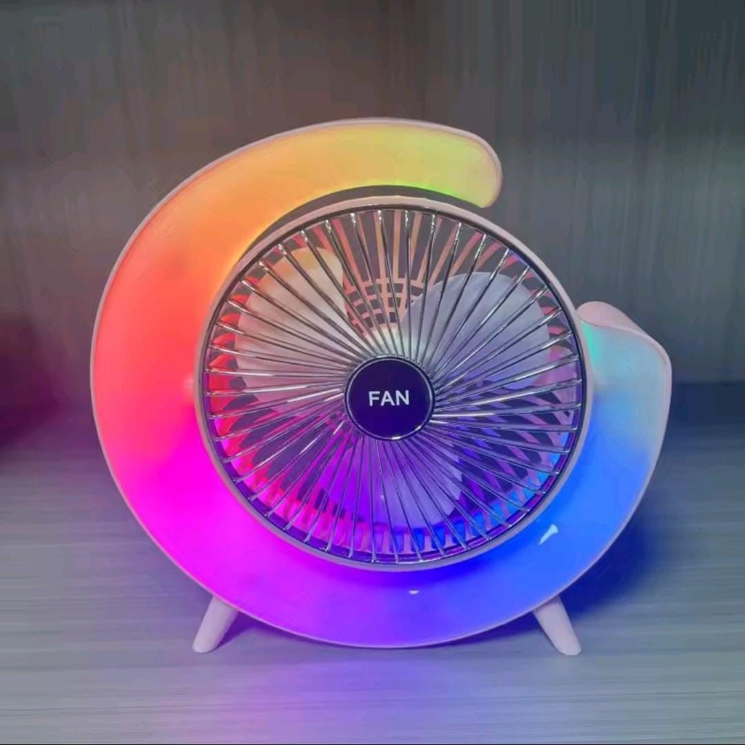 7 Colors Led Atmosphere Light Mini Electric Fan Portable Table Fan Quiet USB Rechargeable Fan 3 Speeds 180°adjustable Fan